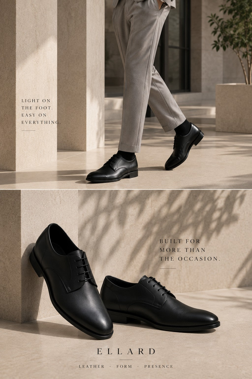 ELLARD Derby in Black worn and product editorial views.