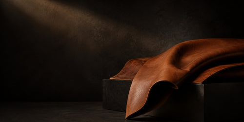 Cognac leather material study for ELLARD The Oxford No. 01.