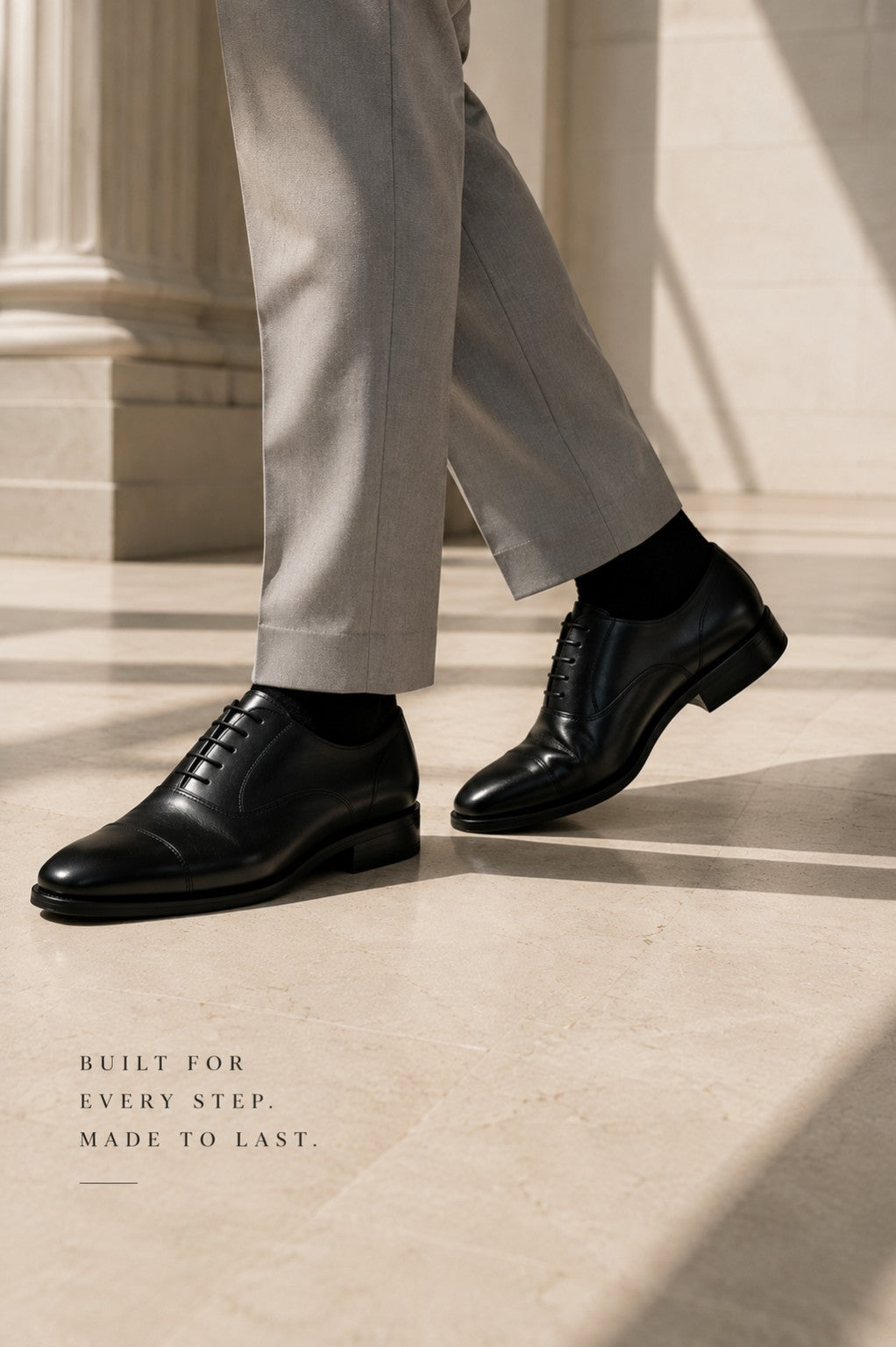 ELLARD Oxford in Black worn with tailored trousers.